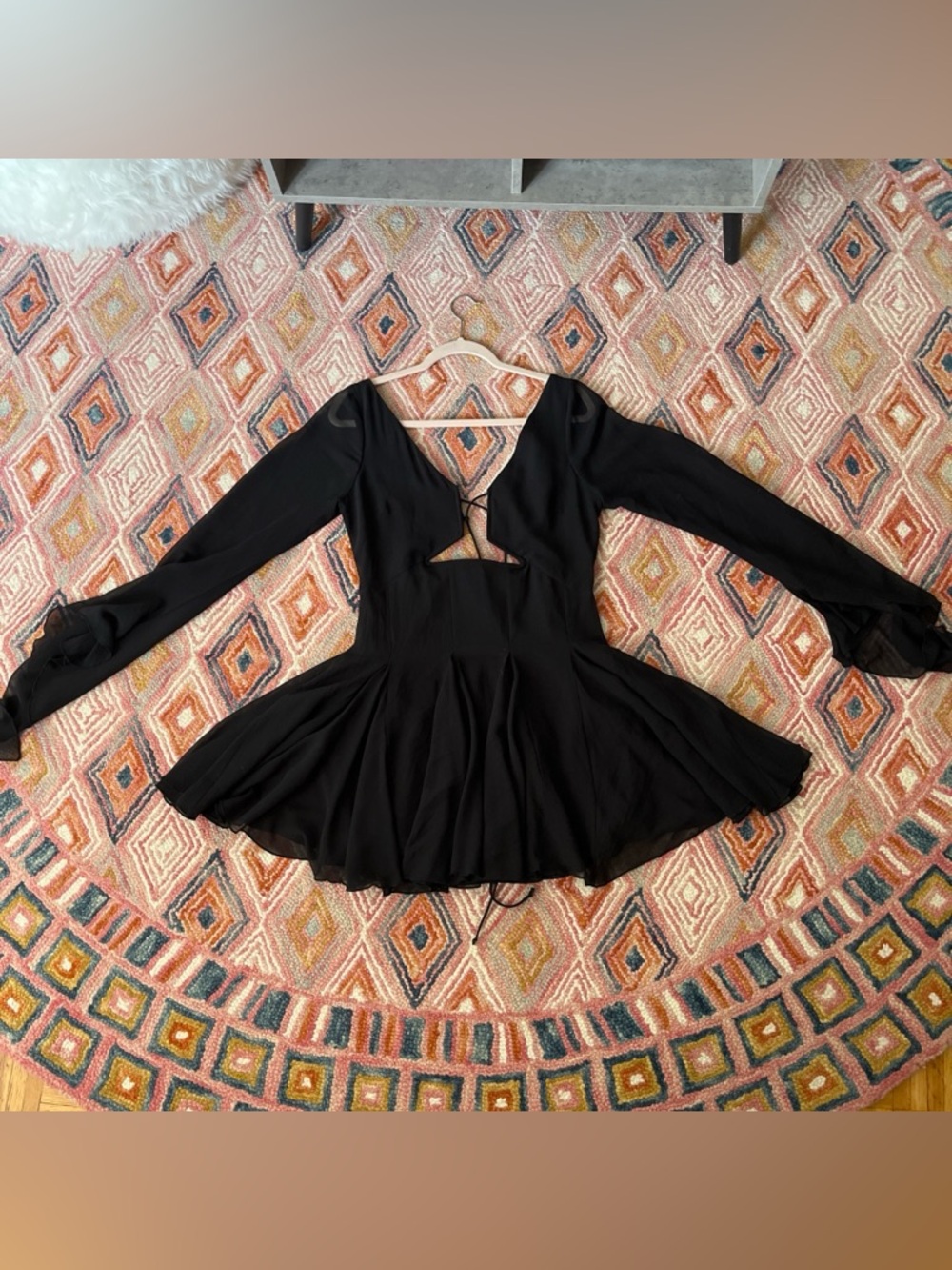 ASOS Black Long-Sleeve Mini Skater Dress with Open Back Tie